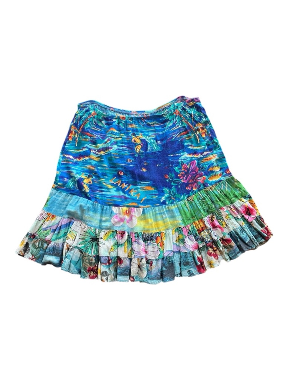 Jams World Hawaiian Skirt XL Lanikai Print Tropical Ruffle Hem Made in Hawaii